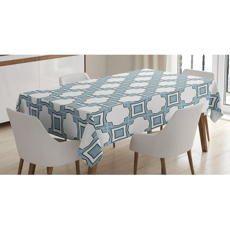 

Traditional House Decor Tablecloth Authentic Portuguese Style Geometric Detailed Abstract Home Decor Rectangular Table Cover for Dining Room Kitchen 52 X 70 Inches Blue White by Ambesonne