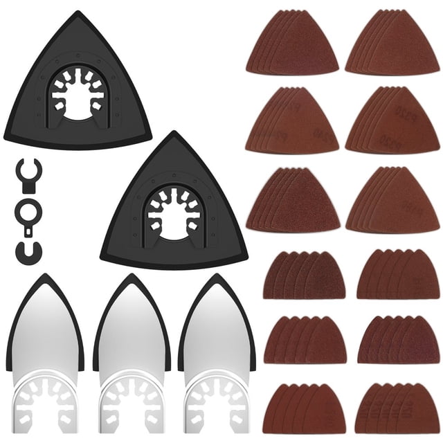 HLONK 65Pcs Oscillating Tool Sanding Pads Kit Universal Hook and Loop Triangle Sanding Pad