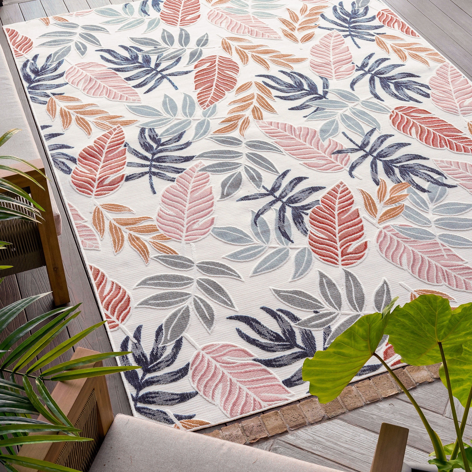 4x6 Water Resistant, Indoor Outdoor Rugs for Patios, Front Door Entry, Entryway, Deck, Porch, Balcony | Outside Area Rug for Patio | Multi-Color, Floral | Size: 3'10'' x 5'3''