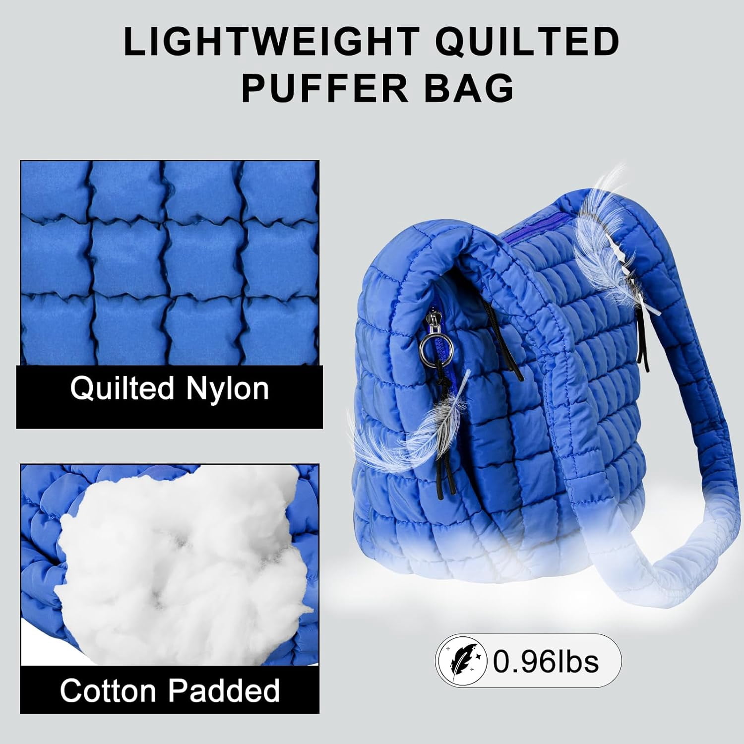 Kwuty Puffer Tote Bag for Women Large Quilted Puffy Lightweight Carryall Crossbody Tote Bag for Women