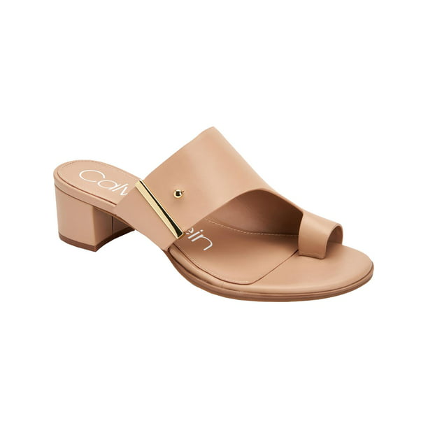 Calvin Klein Womens Daria Leather Block Heel Dress Sandals Taupe 6 Medium  (B,M) 