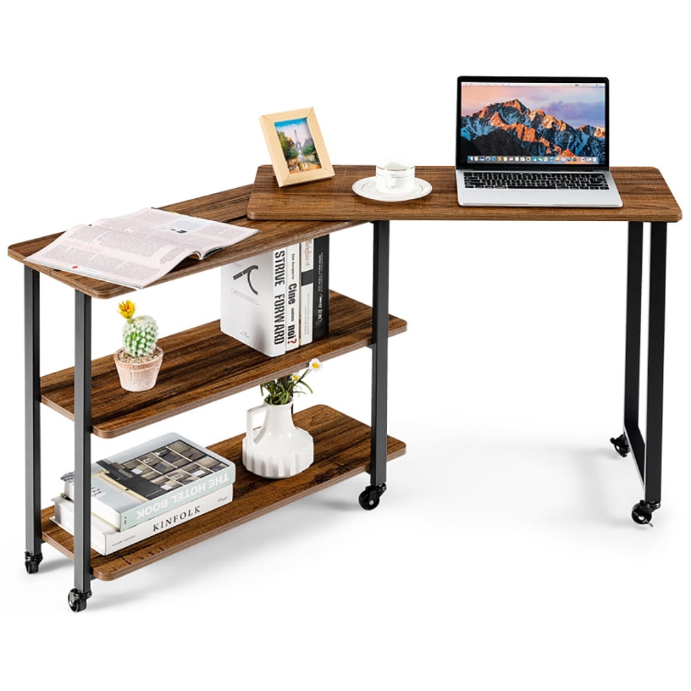 Finihen 360° Free Rotating Sofa Side Table, Couch Table, Snack Table, Rotating Sofa Side Table with Storage Shelves and Wheels, for Home, Office, Brown Finihen 360° Free Rotating Sofa Side Table, Couch Table, Snack Table, Rotating Sofa Side Table with Storage Shelves and Wheels, for Home, Office, Brown