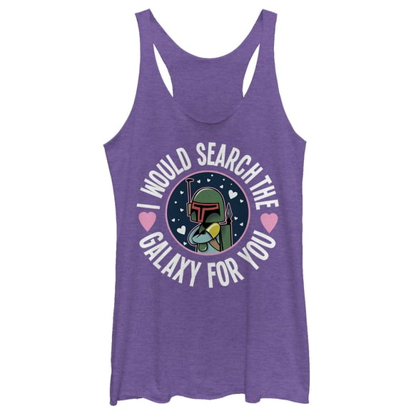 Women's Star Wars Valentine Boba Fett Search the Galaxy Racerback Tank Top Purple Heather Medium