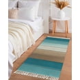 thumbnail image 3 of Area Rug with Tassels 2' x 5', Farm Teal Wood Board Vintage Gradient Plank Kitchen Runner Rug for Hallway Bedroom Throw Rugs, Country Brown Wooden Soft Door Mat for Bathroom Entrance Living Room, 3 of 9
