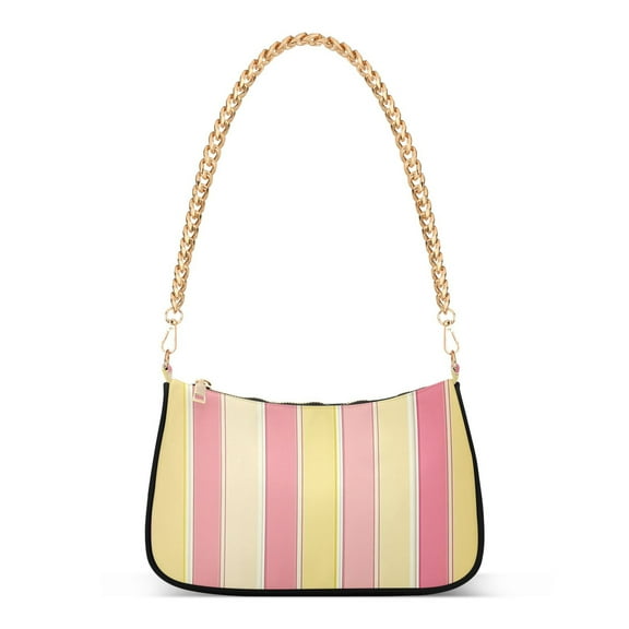 FORMRS Womens Shoulder Bag with Chain Strap Clutch Purse Cute Tote Handbag, Pink and Yellow Striped Pattern