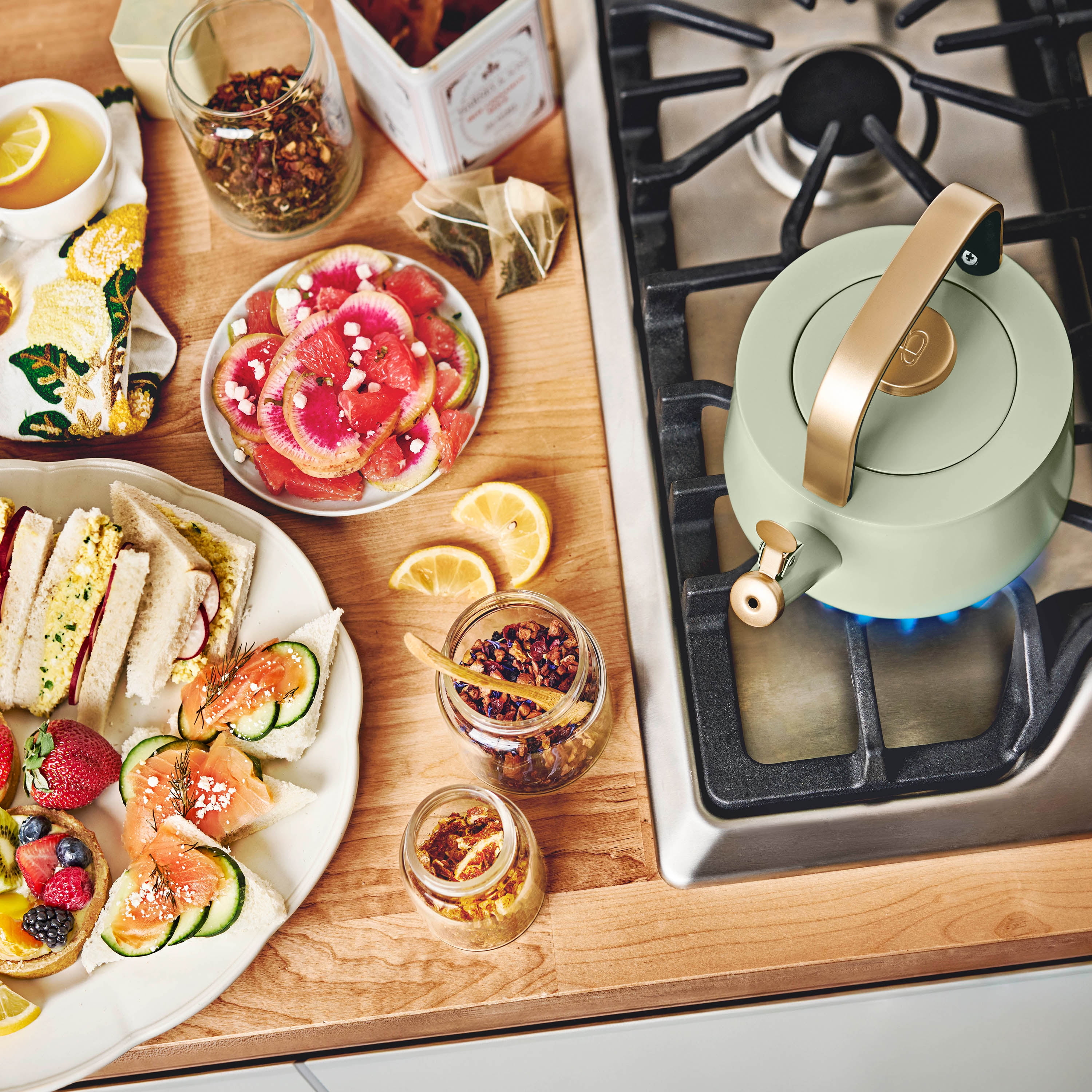 Beautiful 1.8L Ceramic Non-Stick Stovetop Tea Kettle, Sage Green by Drew Barrymore