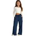 thumbnail image 2 of TIREOW Girls Wide Leg Sweatpants, Cute Baggy Straight Leg Pants, Petite Lounge High Waisted Joggers with Pockets (Blue, 8-9 Years), 2 of 9