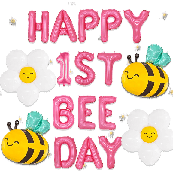 Pink Happy 1st Bee Day Balloon So Sweet to Bee One Backdrop Bumble Bee First Birthday Decoration Fun to Bee One Decoration Happy 1st Bee Day Decoration