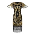 thumbnail image 1 of Vestido de fiesta estilo Gatsby de los años 20 con cuentas, malla retro, manga corta, lentejuelas y borlas, vestido de fiesta, 1 of 2