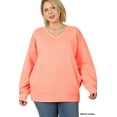 thumbnail image 3 of Zenana Women & Plus Basic Relaxed Long Sleeve V-Neck Sweatshirts w/Side Pockets, 3 of 3
