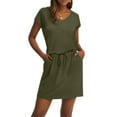 thumbnail image 3 of UoCefik Womens Boho Summer Dresses Trendy Tie Front Short Sleeve Mini Sundress Holiday Tie Waist Tshirt Dresses Elegant Beach Dress with Pockets Army Green XXL, 3 of 5