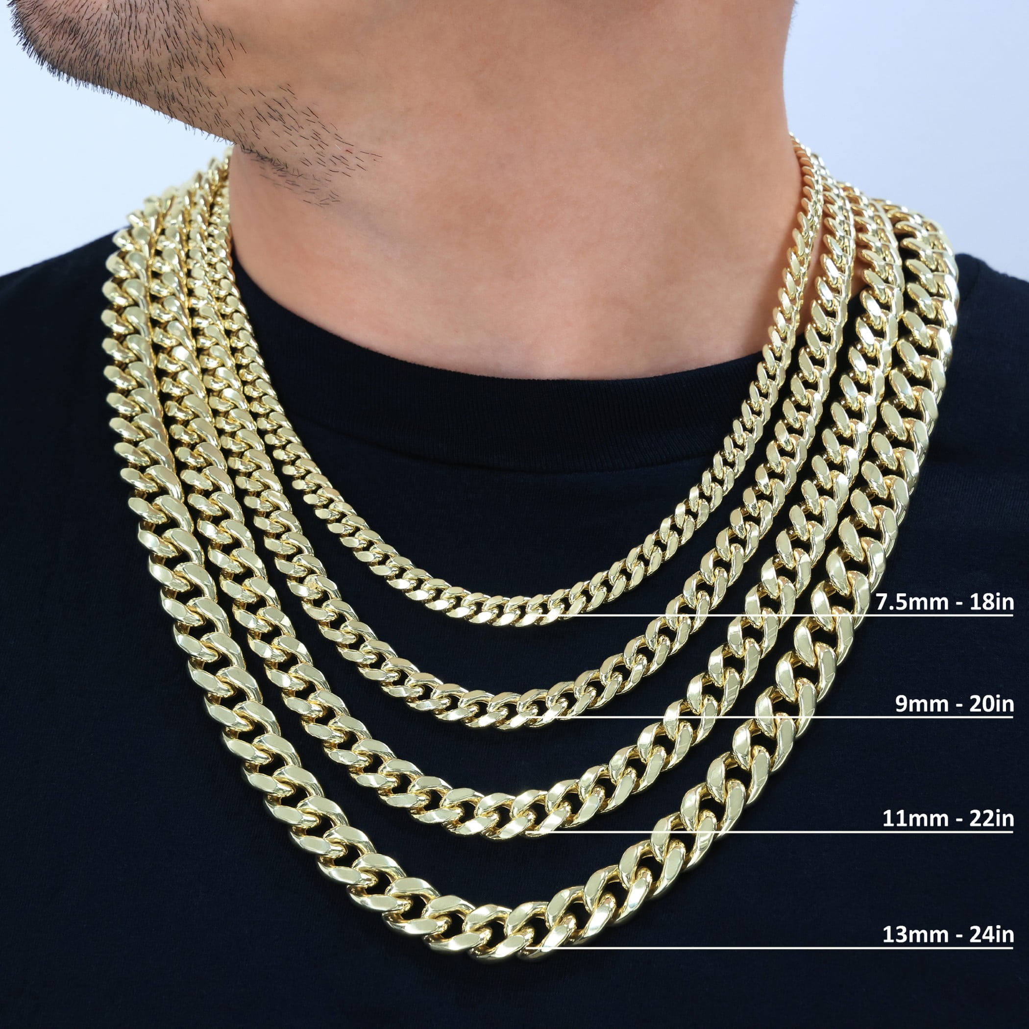 Nuragold 10K Real Yellow Gold Miami Cuban Link Chain Necklace 16"-30" (3mm-13mm) Italian Jewelry for Men & Women
