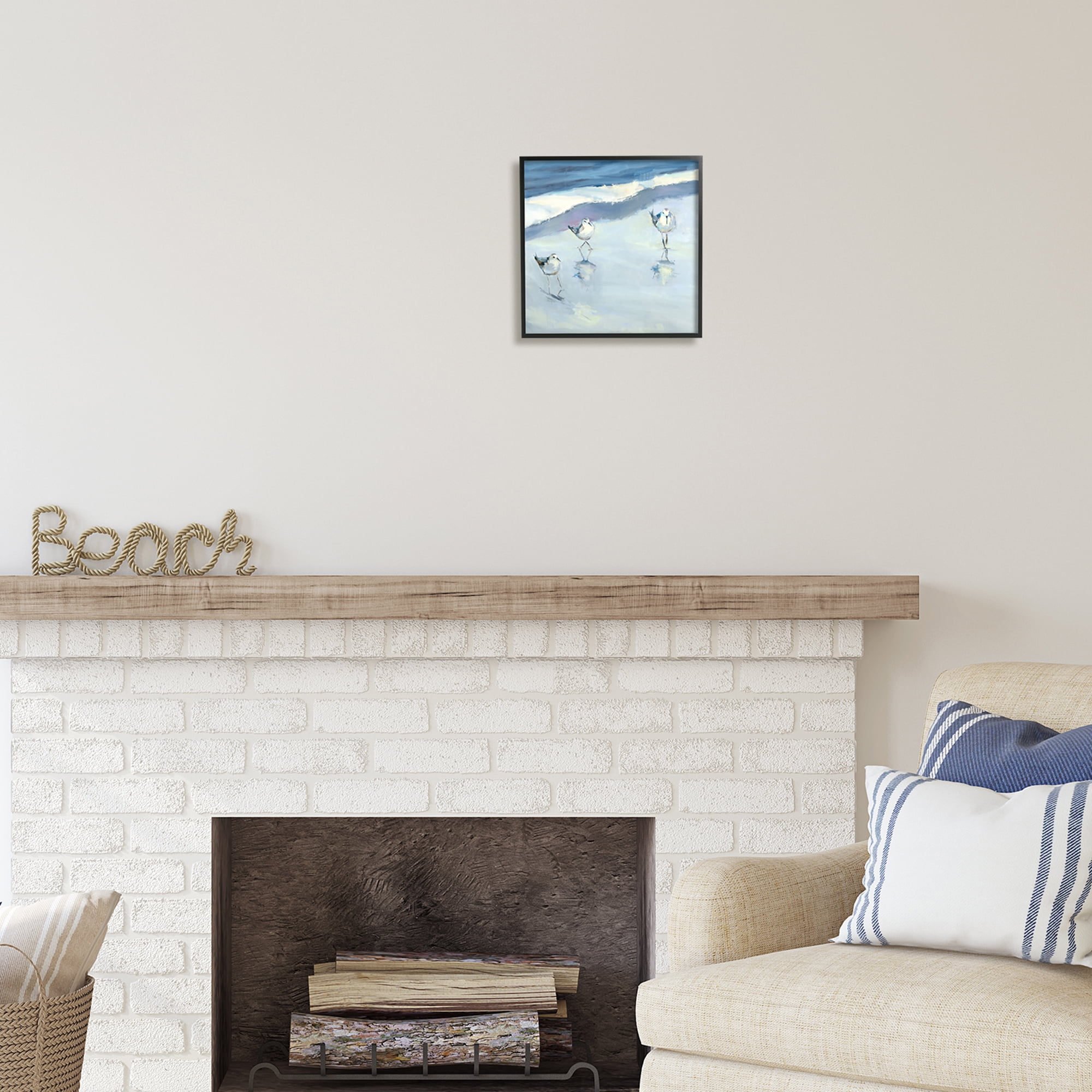 Stupell Industries Blue Abstract Sandpipers Painting Coastal Painting Black Framed Art Print Wall Art