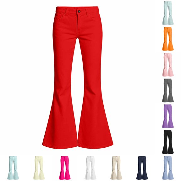 RTKFRFLM School Uniform Flared Pants Versatile Slim Fit Solid Color Casual Bootcut Trousers for Back to School Clothes for Girls