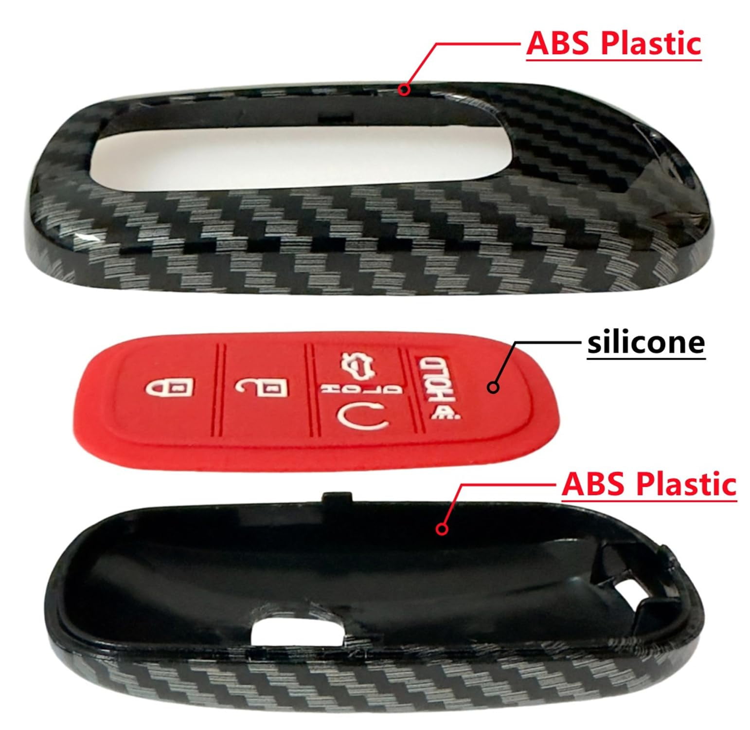 ABS Rubber Key Fob Cover Compatible with 2022-2025 Honda Accord Civic HR-V CR-V Pilot Sport SI EX EX-L Touring (2pcs Black/Red Black/Blue+Key Chain, ABS/5 Buttons)