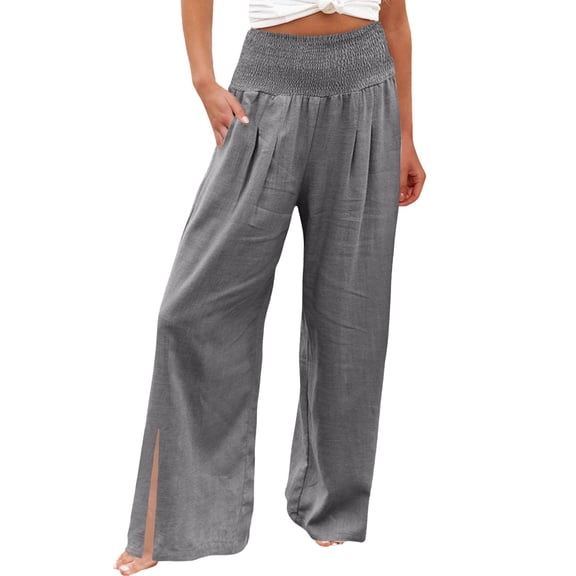Sngxgn Pants for Women High Waisted Casual Pants Baggy Stretchy Wide Leg Streetwear with Pockets(Dark Gray,L)