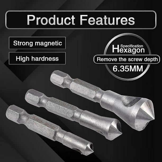 Countersink And Deburring Tool Set, 3 Pieces 90 Degree Center Punch