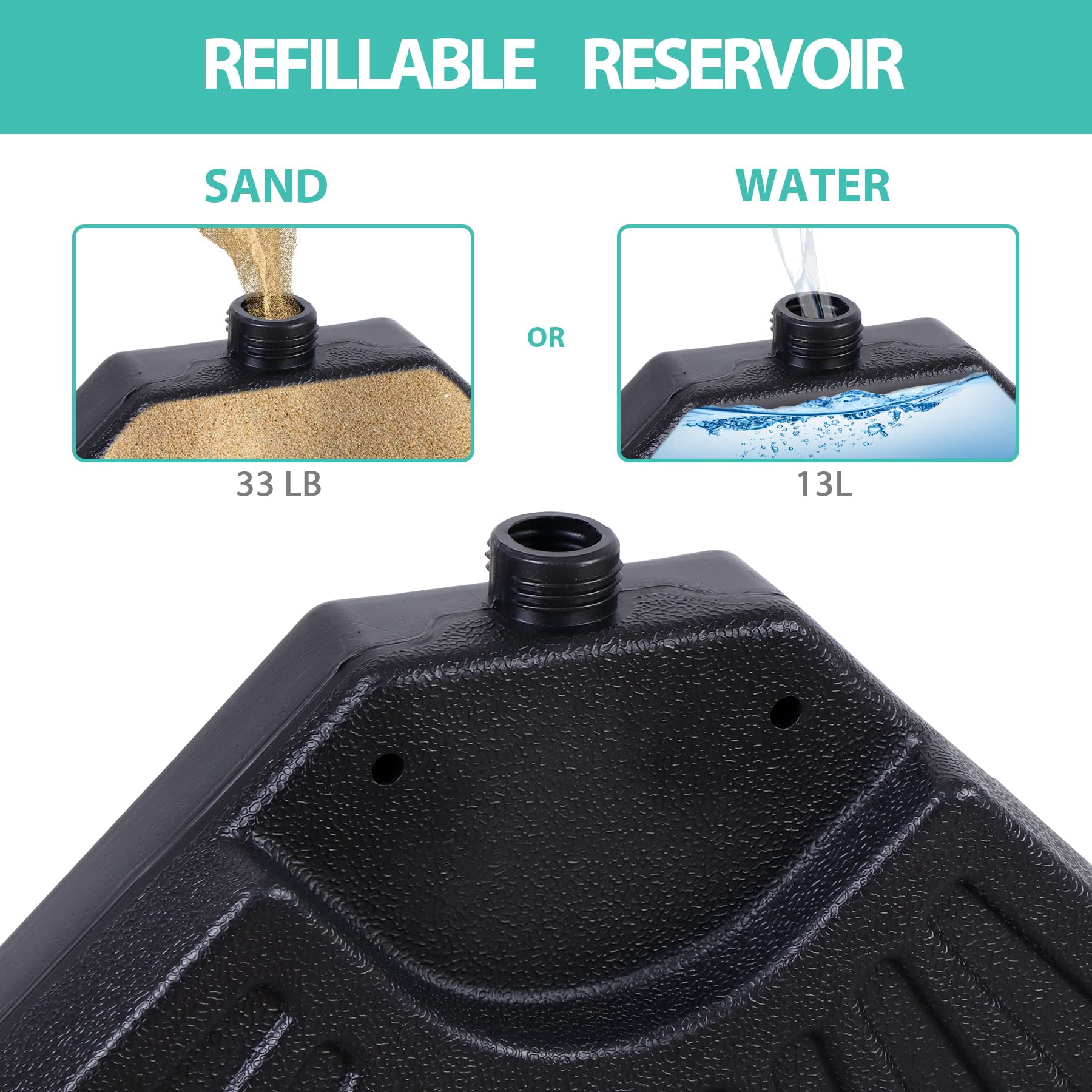 SUPER DEAL 4 Piece Cantilever Offset Patio Umbrella Base, Heavy Duty Outdoor Round Umbrella Stand with Easy Carry Handles Water or Sand Filled for Garden, Backyard and Poolside Black