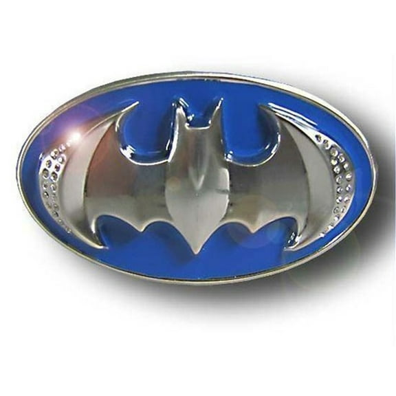 Batman 3d Belt Buckle Silver Blue Chrome with Rhinestones DC Comics Fashion Superhero Costume