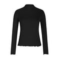 thumbnail image 5 of Xuemjiao Spring Tops for Women 2024 Women's Pleated Ribbed Long Sleeve Slim Lettuce Trim Base Top Women Shirts Womans Blouse Blusas Mujer (Black,XXXL), 5 of 6