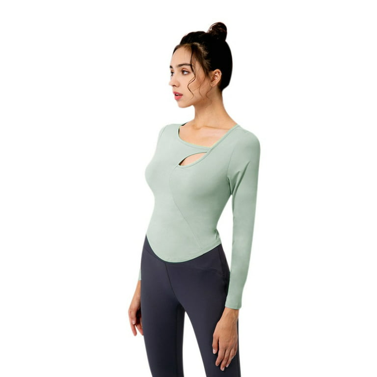 Women's Long Sleeve Deep V Neck Slim fit Cross Wrap Spandex Shirt