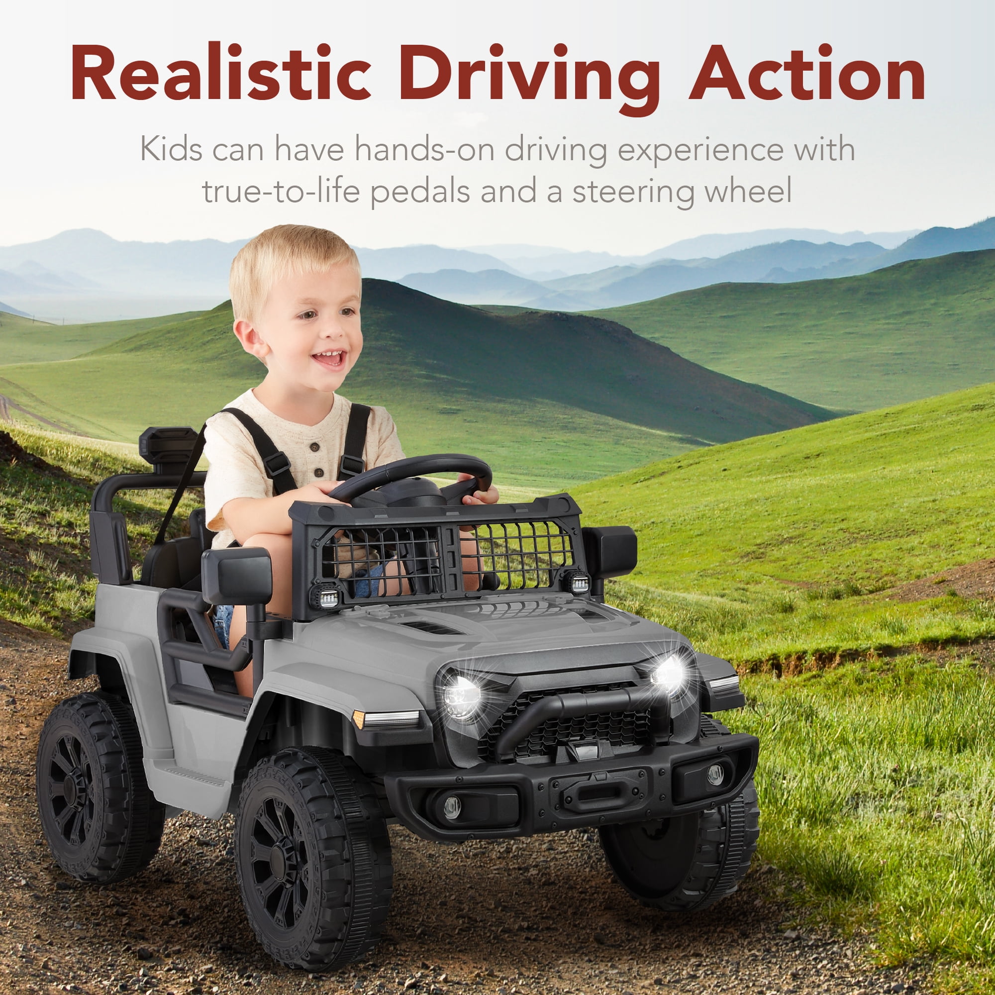 Best Choice Products 6V Kids Ride-On Truck Car w/ Parent Remote Control, 4-Wheel Suspension, LED Lights - Light Gray