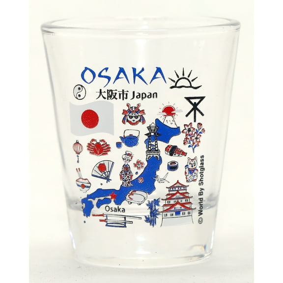 Osaka Japan Landmarks and Icons Collage Shot Glass