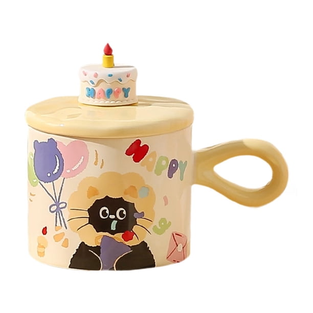 Taza de café de cerámica, taza de té, regalo de cumpleaños, para mujeres, hombres, desayuno, reutilizable, para dormitorio, oficina, creativa, amarillo