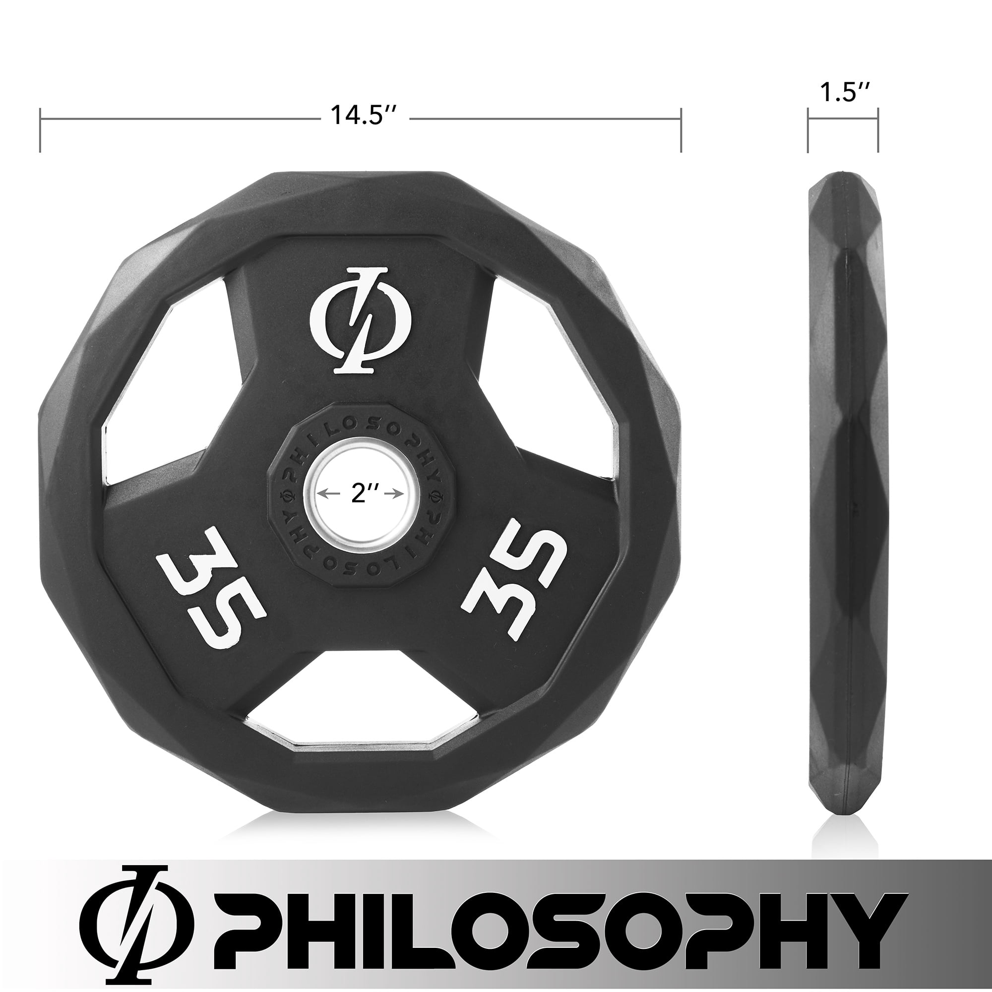 Philosophy Gym Set of 2 Rubber Coated 2-inch Olympic Grip Weight Plates (35 LB each) for Weightlifting