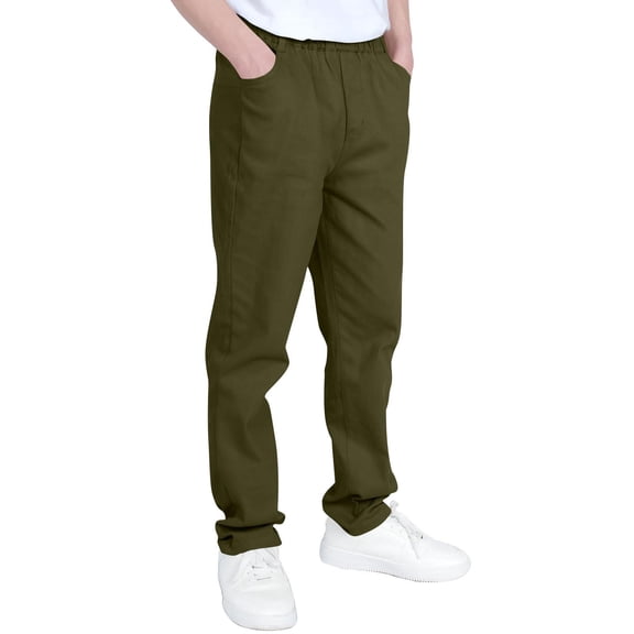 Boys Slim Fit Stretch Jean School Uniform Pants Kids Elastic Waist Pull on Twill Pants with Pockets