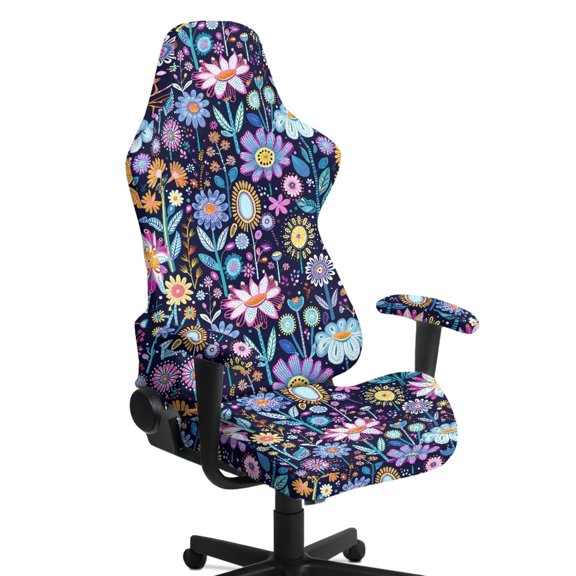 HELLHERO Floral Pattern Set of 4 Gaming Chair Covers with Armrest Covers for Gamer, Polyester Spandex Computer Chair Slipcover Soft Stretch Armchair Slipcovers for Bedroom
