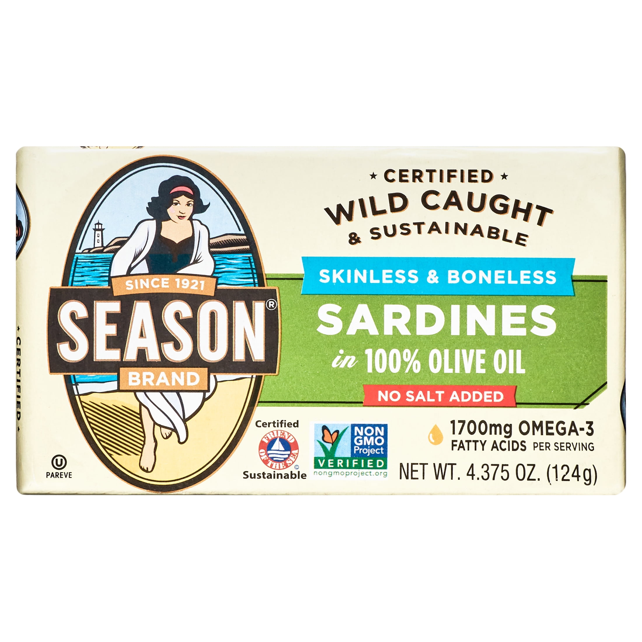 (6 pack) Season Brand Sardines in Pure Olive Oil, 4.375 oz