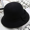thumbnail image 3 of D-GROEE Women's Felt Fedora Hat Short Brim Vintage Classic Wool Bowknot Decor Lady's Round Dome Hat, 3 of 8