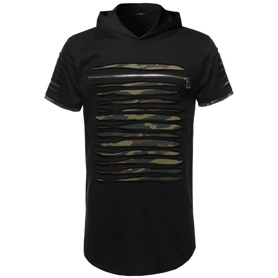 FashionOutfit Men's Cut Out Design Front Zipper Short Sleeves Top Hoodie