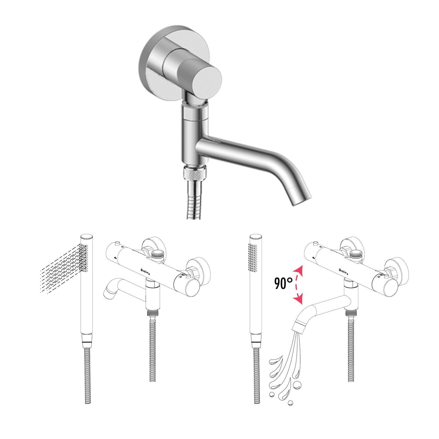 Bec de baignoire ou de douche d'akuaplus® rond 1/2 po femelle 2 voies.