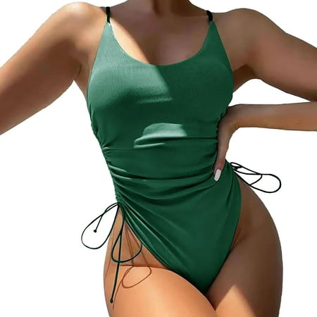 IDALL One Piece Swimsuit Women Swim Suits for Women 2025 Women S Swimsuit Bikini Solid Color Conjoined Swimsuit High Waist Swimsuit Beach Suit Bathing Suit Womens Swimsuits Green S