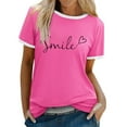 thumbnail image 3 of MIXUE Womens Summer Tops Letter Print Round Neck Short Sleeve Fashion Casual Shirts For Women Tee Shirts Activewear,Pink,XXL, 3 of 8