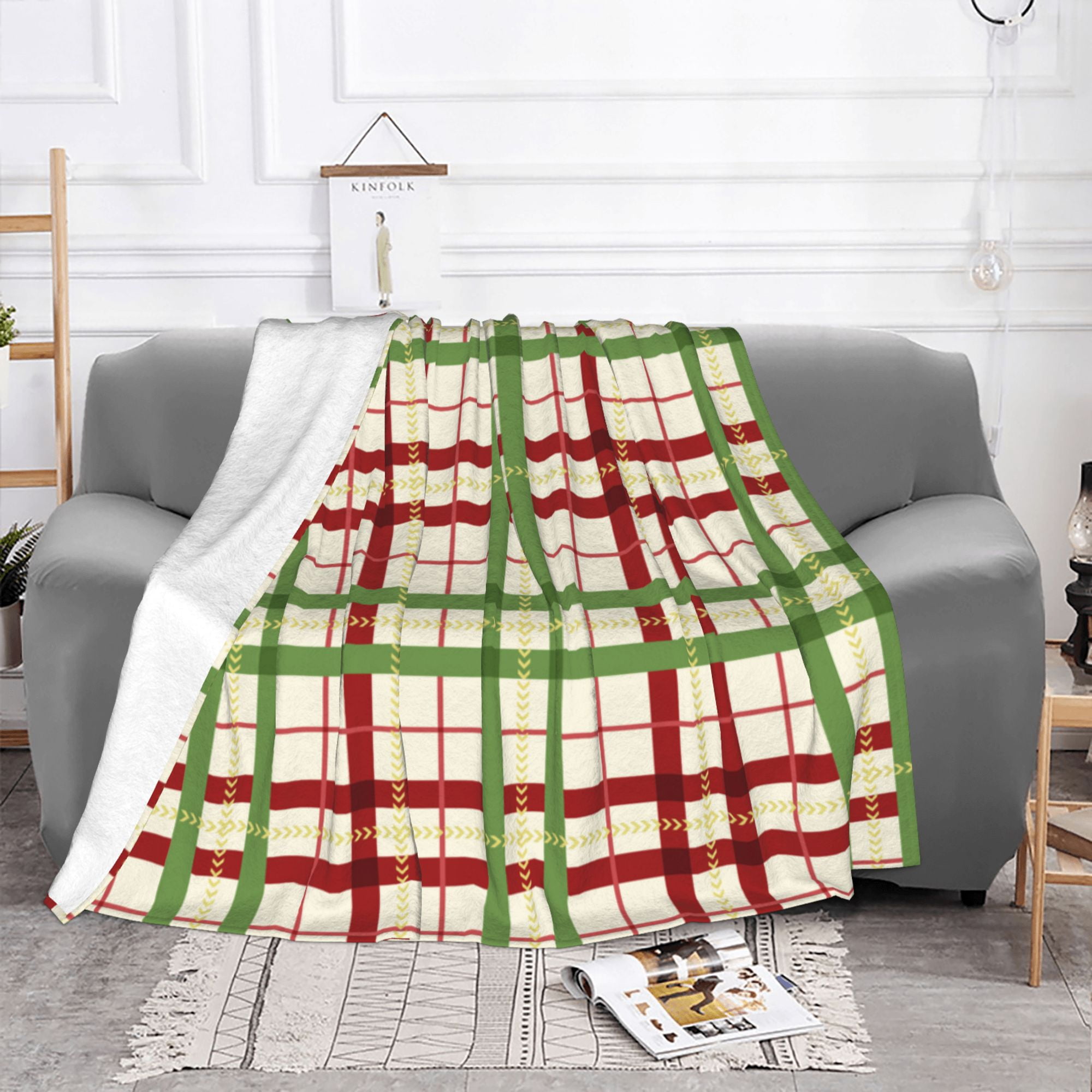 YFYANG Lightweight Warm Flannel Blanket Christmas Plaid Stripe Pattern Throw Blanket for Bed Sofa Travel Camping 50 x40