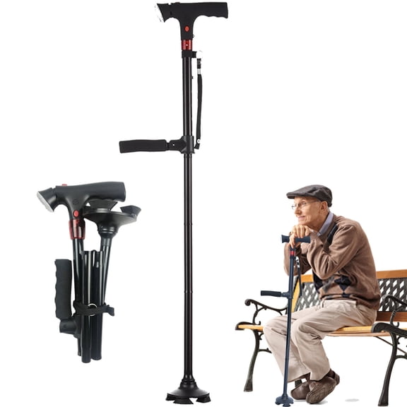 Naxir Standsecure Walking Cane - Smart Cane With Alarm & Light, Foldable,Free Standing, All Terrain, Collapsible, Adjustable For Seniors & Adults
