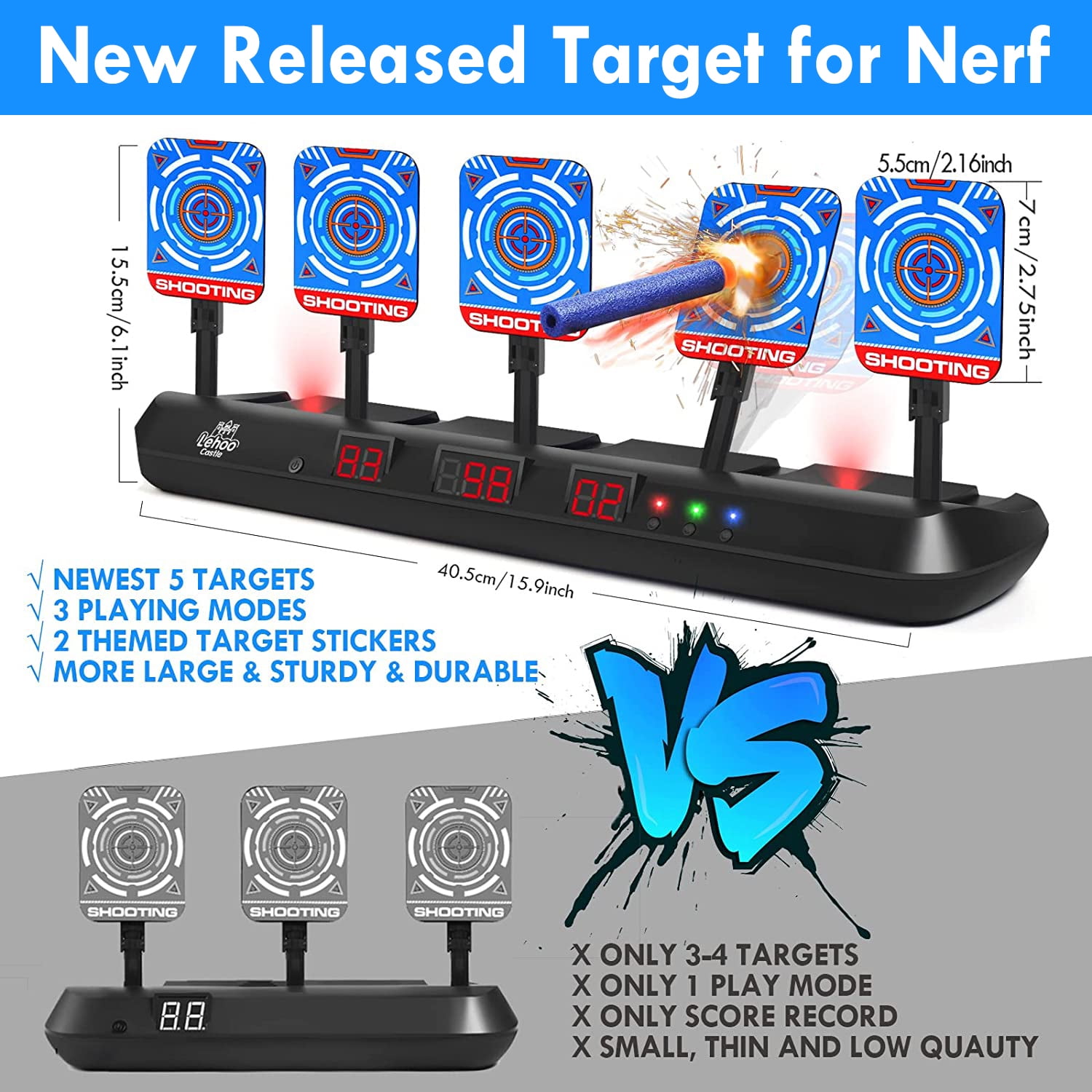 Electronic Shooting Targets, Nerf Target, 5 Electronic Shooting with Auto Reset, Digital Targets for Age 8 9 10 11 Kids to Shoot