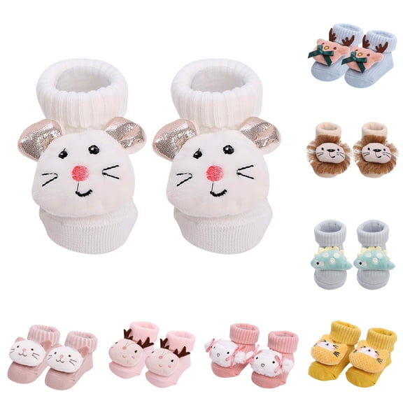 GobdXE Solid Plain Rib 3D Lion Face Decor Baby Socks Gentle Skin Lightweight Daily Walking Socks for Boys Girls White,0-6 Months