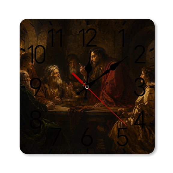 RKSupls 10×10inch Square Silent Wall Clock Wooden Frame, Guardian Angelon Cliff Scale Decorative Clock for Home Bedroom Living Room Office
