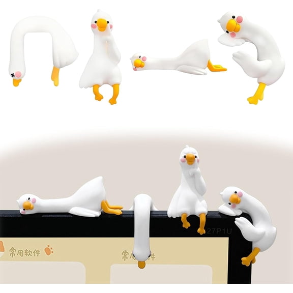 Mini Resin Goose Figurine, Cute Desk & Monitor Decor, Funny Office Car Dashboard Ornament, Small Animal Statue for Home Office Desk Accessories(RL)