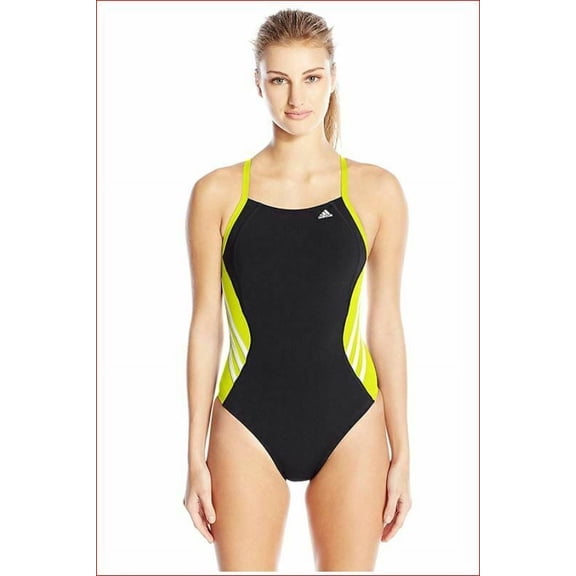new Adidas women swimwear swimming suit 3APF022 1pc black yellow sz 2XS XXS 00 / 22 $78