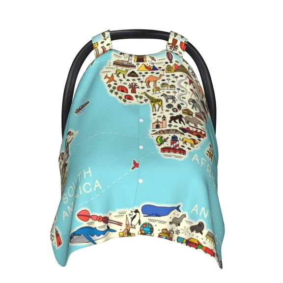 Car Seat Cover Baby - World Travel Line Icons Map Breathable Infant Car Seat Cover for Baby Carseat, Lightweight Comfort Baby Essentials Must Haves Newborn Stuff for Girl Boy