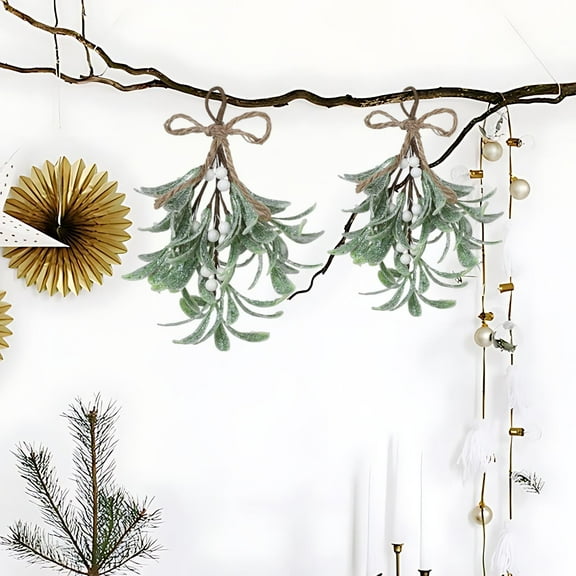 Darzheoy Christmas Mistletoe Decor Artificial Mistletoe Wall Hanging Christmas Home Fireplace Interior Decoration Christmas Tree Accessories Hanging