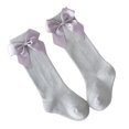 thumbnail image 2 of POINTERTECK Little Girls Stockings  Plain Color/Patchwork Side Bow-Knot Midi Tube Socks  Breathable Elastic Knee-Length Socks, 2 of 5