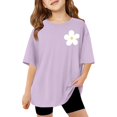 thumbnail image 4 of Girls T Shirts Size 3-4 Short Sleeve Casual Round Neck Fashion Cute Print T-Shirt Soft and Comfortable Oversized Pullovers(Letter, X04-Light Purple, 3-4 Years), 4 of 6