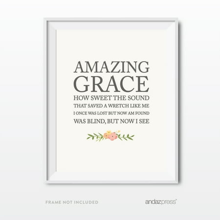 Amazing Grace Hymn, Short Version Bible Verses Religious Wall Art, Coral Pink Floral