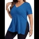 thumbnail image 1 of Blusas de Talla Grande para Mujer, Informales, con Cuello en V, Corta y Dobladillo Dividido, para Verano Azul 4XL, 1 of 8